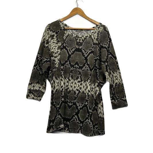 FILO Brown Black  Long Sleeve Snakeskin Print Top Size 14