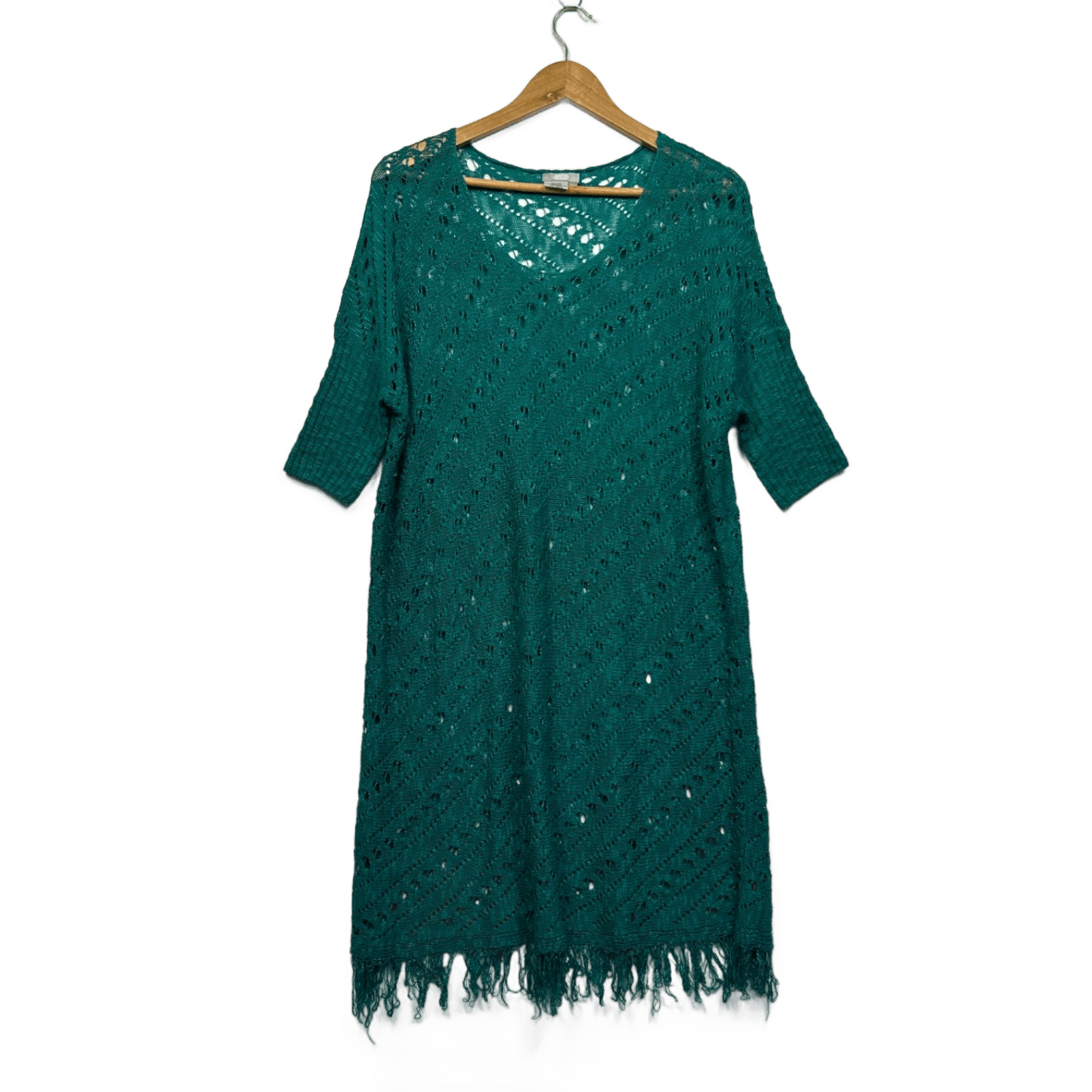 SES Green Cotton Blend Sheer Knit Boho Cover Up Dress Size 14