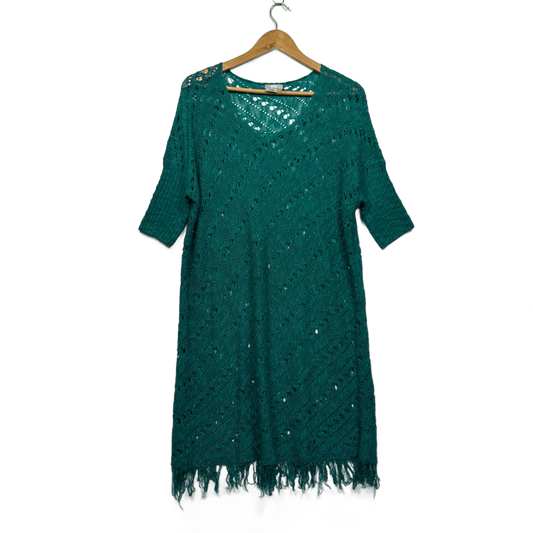 SES Green Cotton Blend Sheer Knit Boho Cover Up Dress Size 14