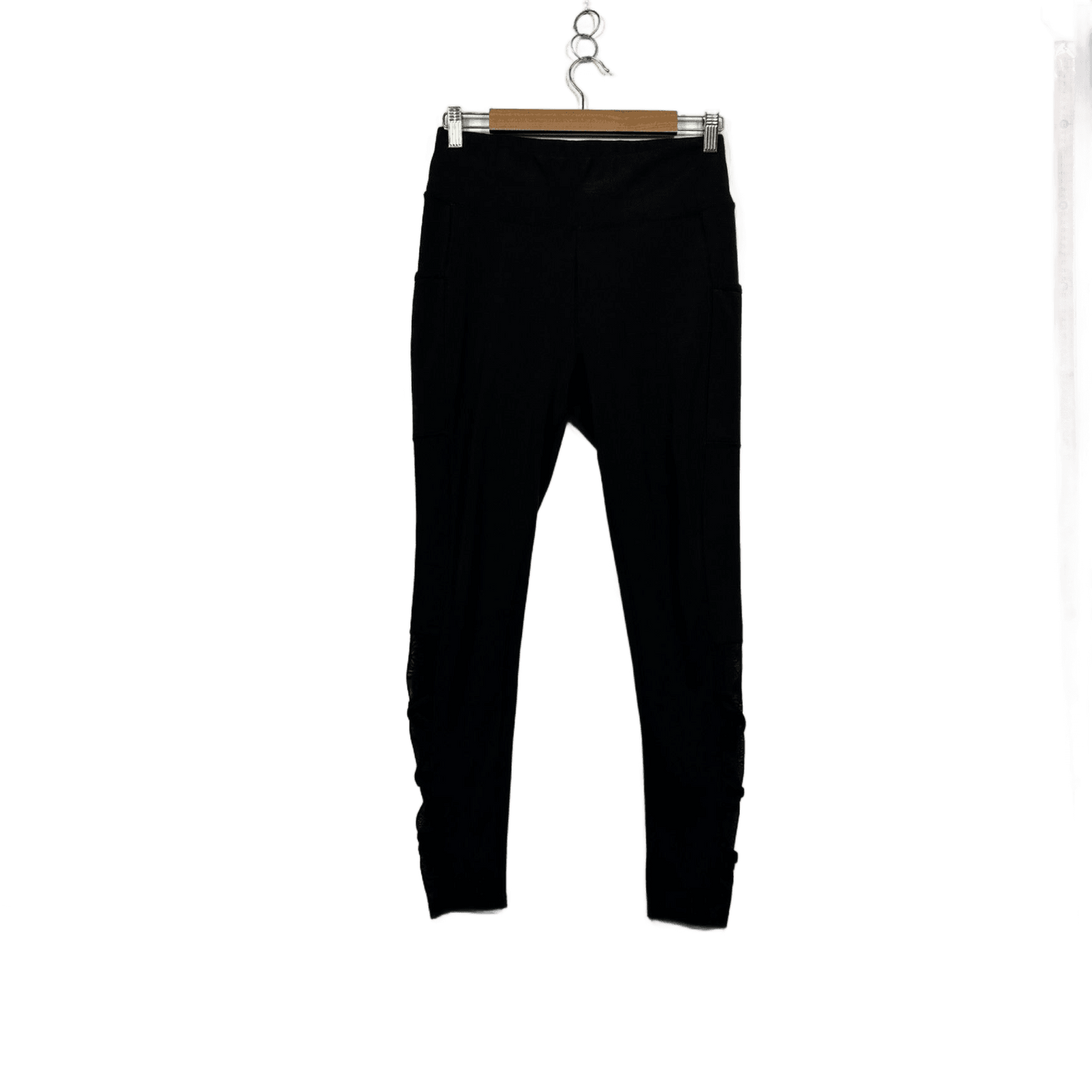 PopFit Black High Waist Active Leggings Mesh Detail Pockets Size Large