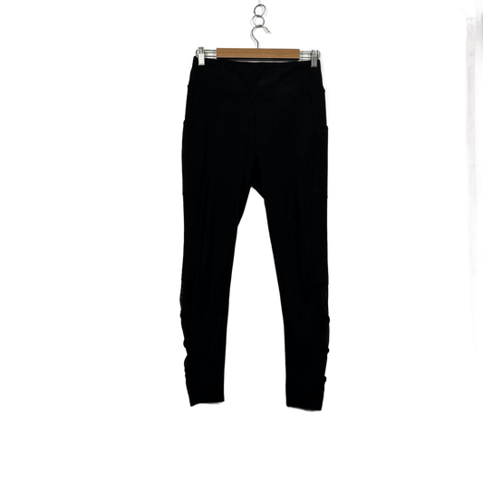 PopFit Black High Waist Active Leggings Mesh Detail Pockets Size Large