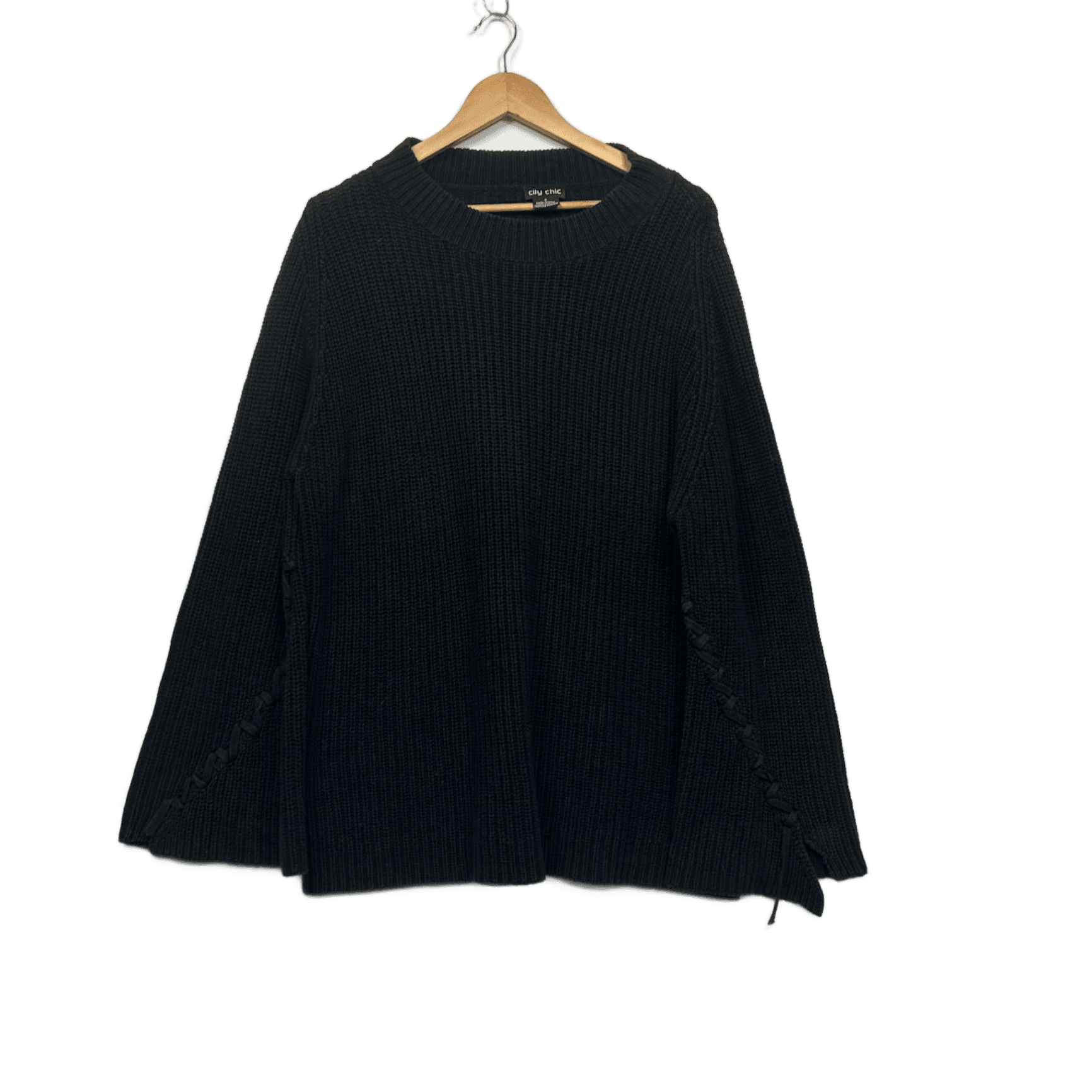 City Chic Black Knit Long Sleeve Jumper Size 16 Plus Small