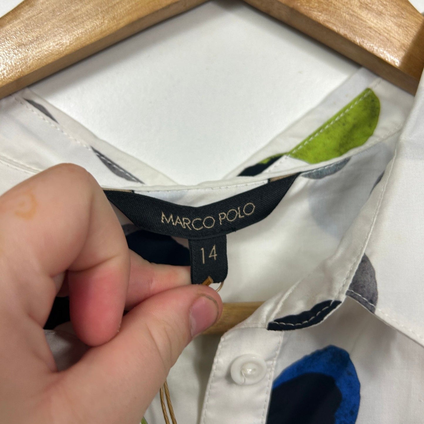 New Marco Polo Women's White Polka Dot Cotton Button Up Shirt