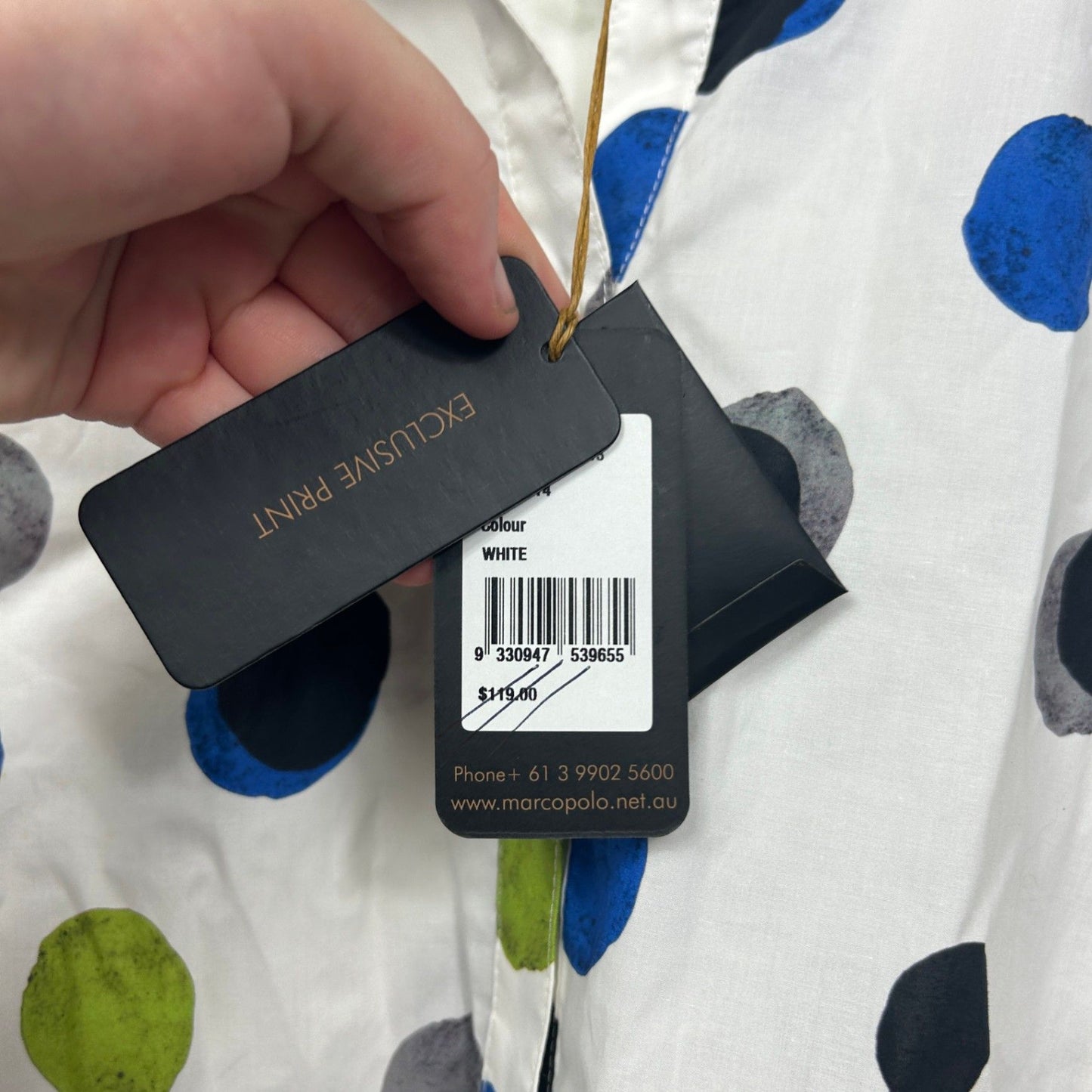 New Marco Polo Women's White Polka Dot Cotton Button Up Shirt