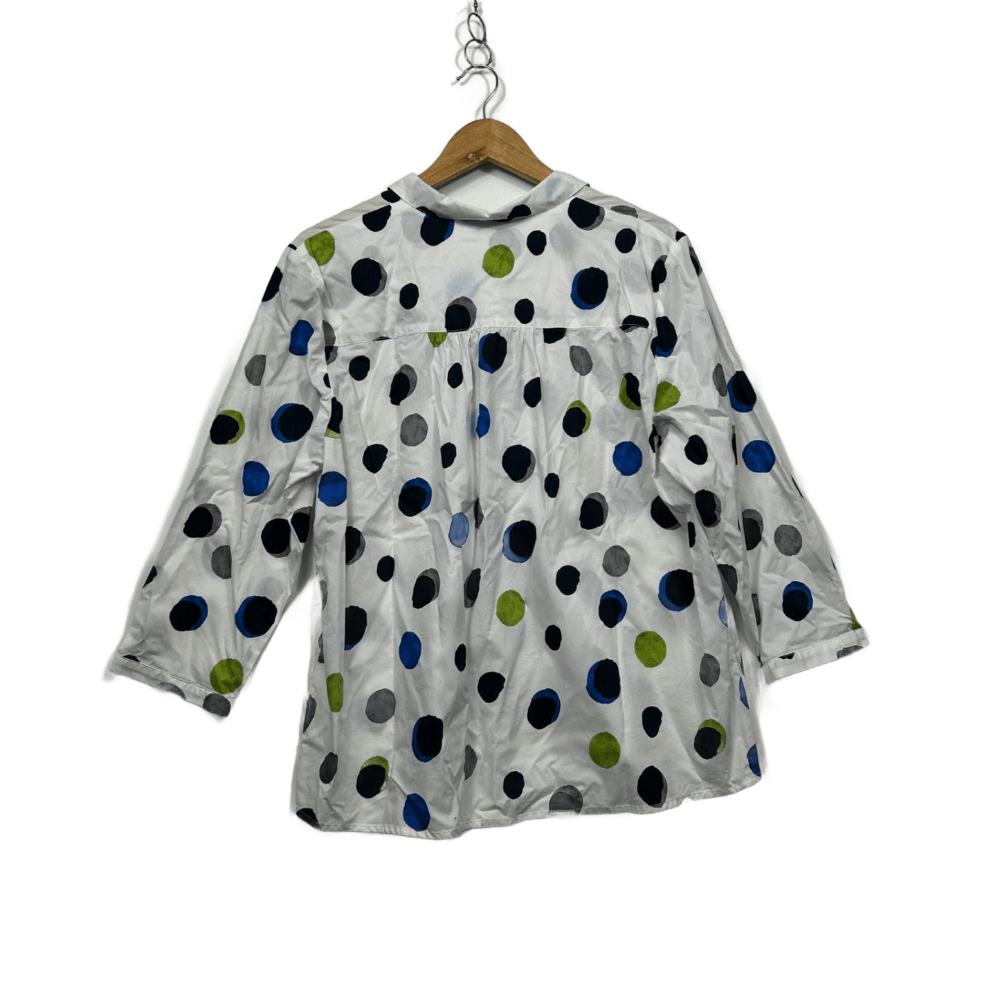 New Marco Polo Women's White Polka Dot Cotton Button Up Shirt