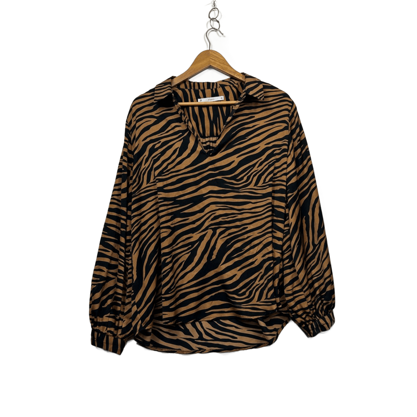 Target Women's Brown Black Long Sleeve V Neck Relaxed Fit Top Blouse Size 18