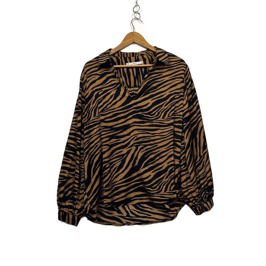 Target Women's Brown Black Long Sleeve V Neck Relaxed Fit Top Blouse Size 18