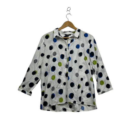 New Marco Polo Women's White Polka Dot Cotton Button Up Shirt