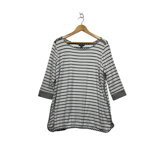 Autograph Womens Black White Striped Round Neck Casual Tshirt Top Size 14