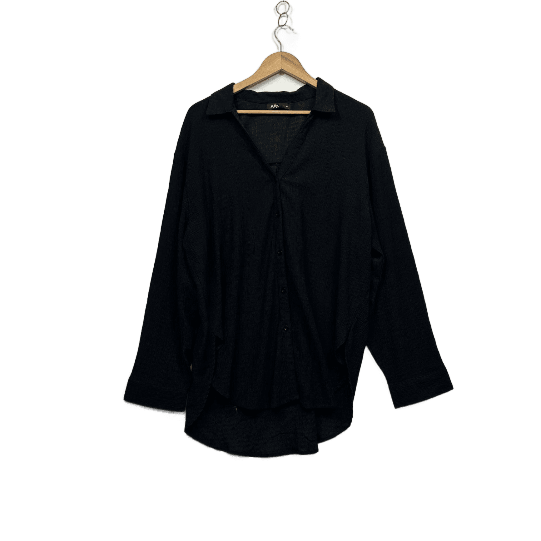 Ally Black Button Up Long Sleeve Top Shirt Blouse Size 16