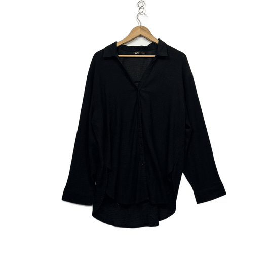 Ally Black Button Up Long Sleeve Top Shirt Blouse Size 16