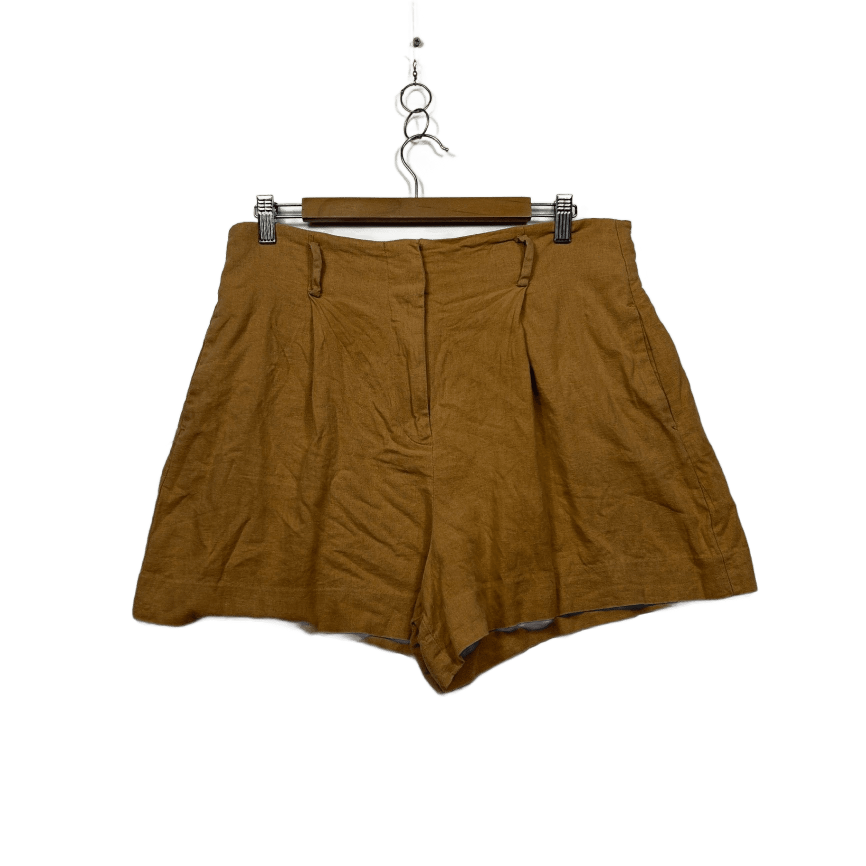 Zara Tan Pleated Linen Blend Shorts Pockets Size XL 14 16