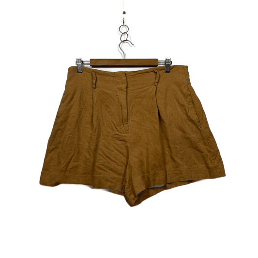 Zara Tan Pleated Linen Blend Shorts Pockets Size XL 14 16
