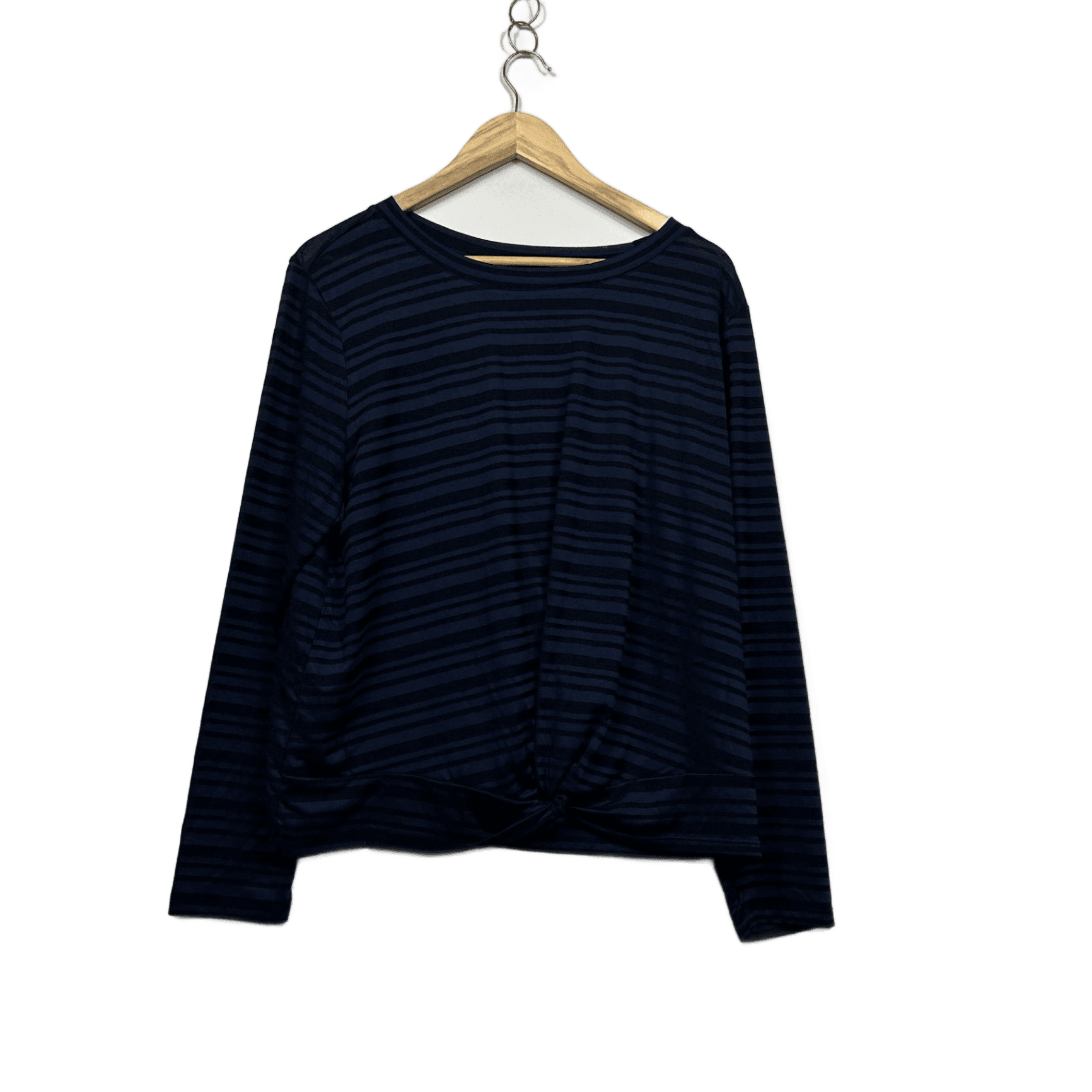 Elite Navy Blue Long Sleeve Front Twist Activewear Casual Top Size 16