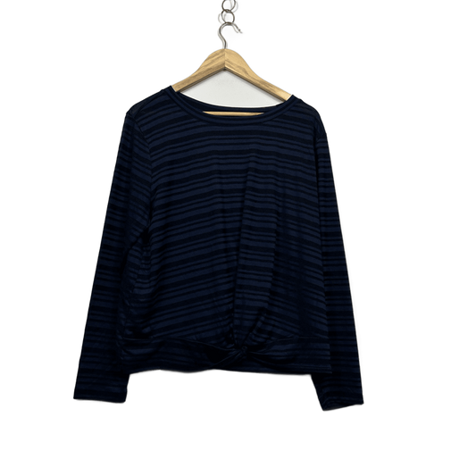 Elite Navy Blue Long Sleeve Front Twist Activewear Casual Top Size 16