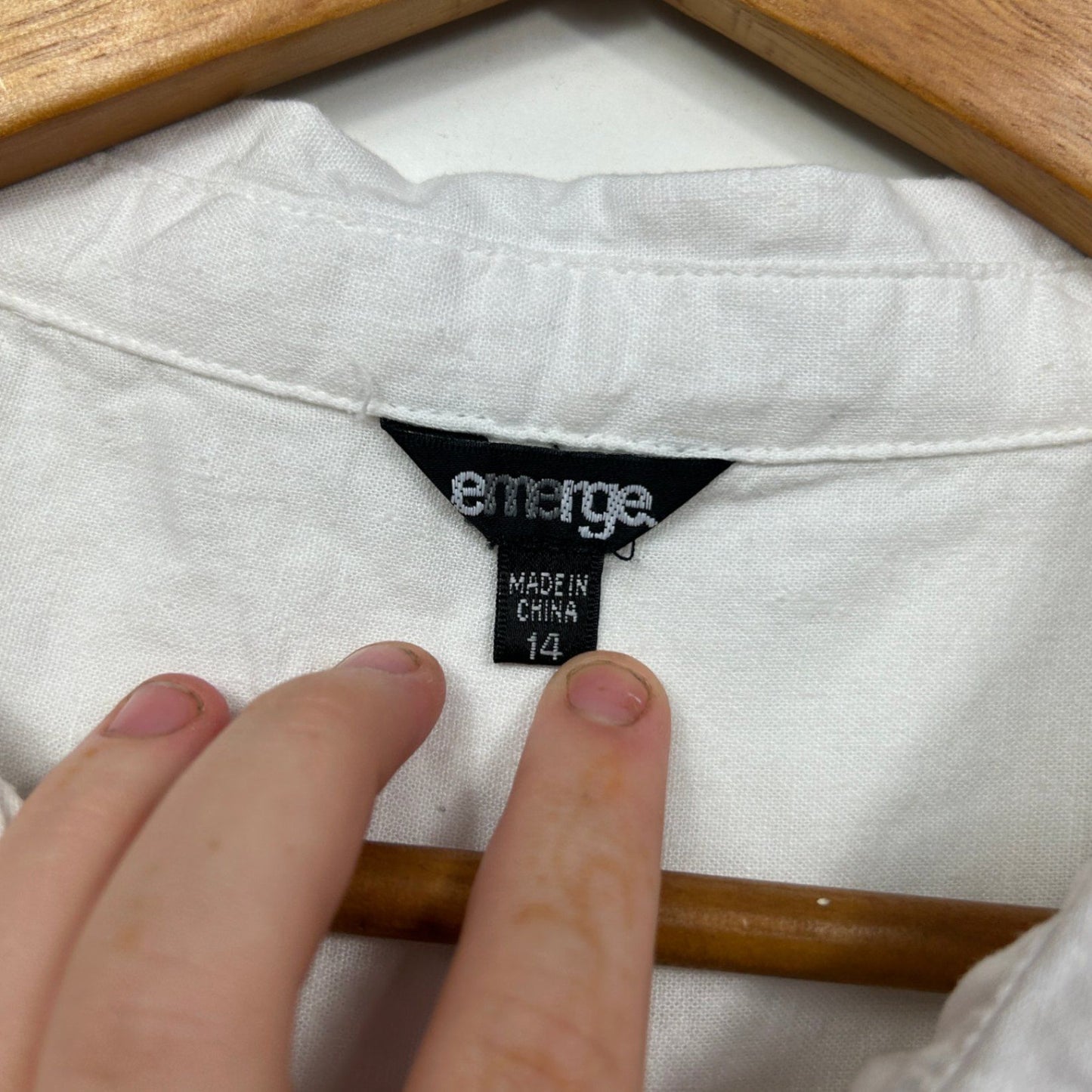 Emerge White Linen Blend Long Sleeve Collared Button-Up Shirt Size 14