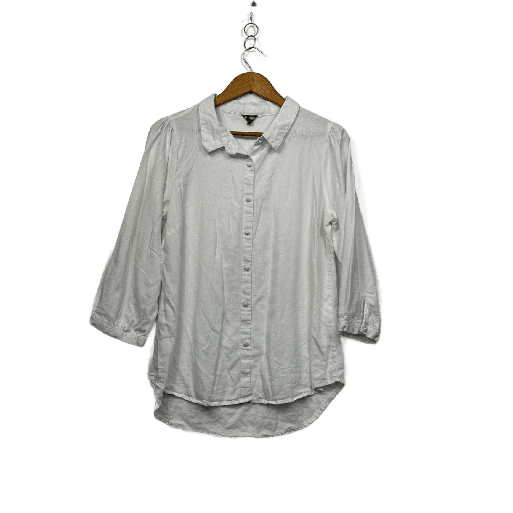 Emerge White Linen Blend Long Sleeve Collared Button-Up Shirt Size 14