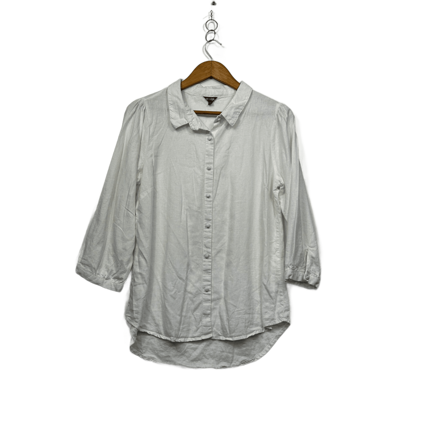 Emerge White Linen Blend Long Sleeve Collared Button-Up Shirt Size 14