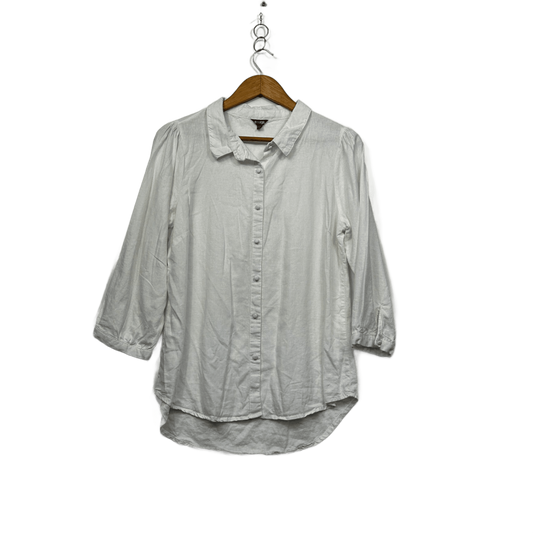 Emerge White Linen Blend Long Sleeve Collared Button-Up Shirt Size 14