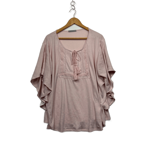 Katies Women's Blush Pink Flatter Sleeve Boho Tunic Top Size 2XL 16 18