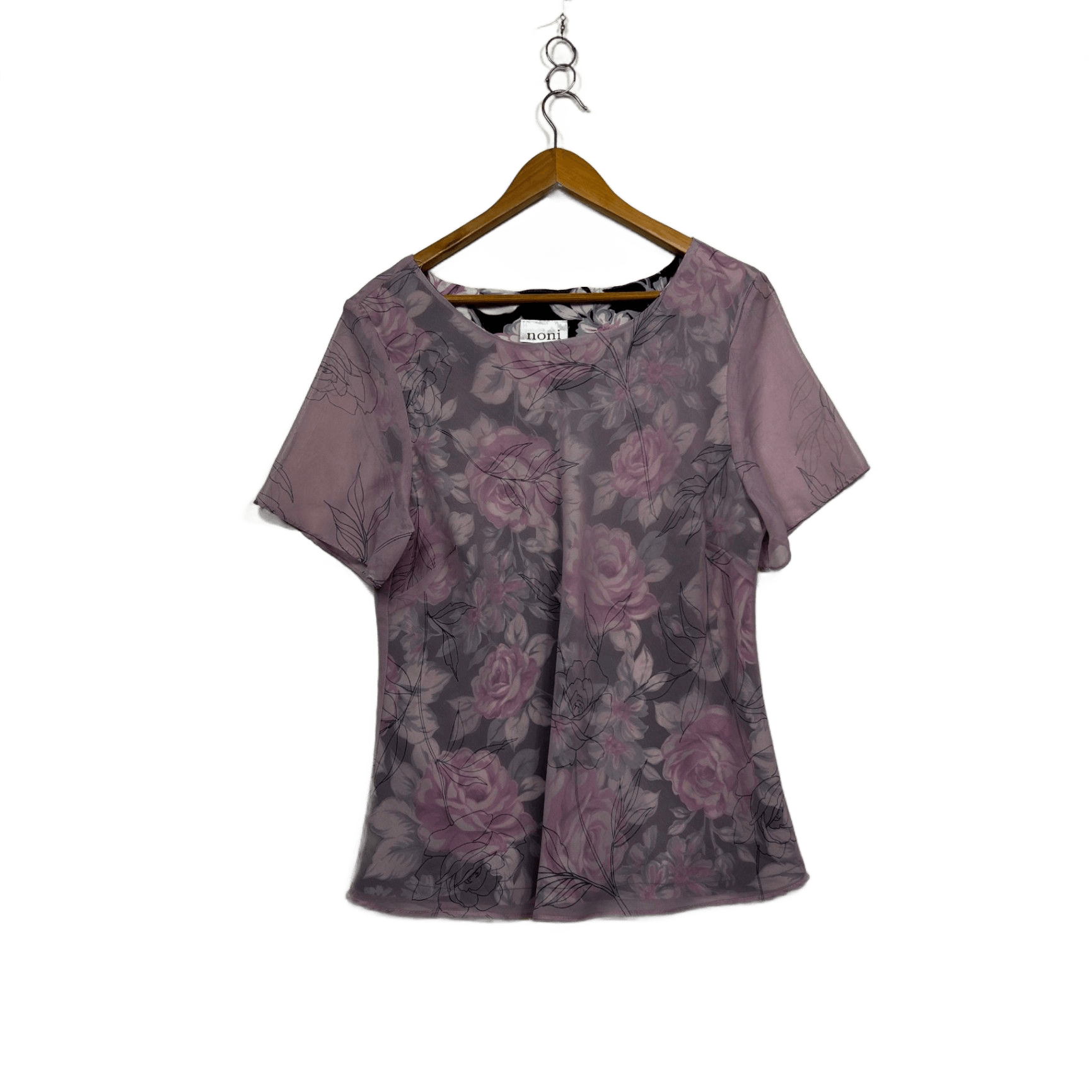 Noni  B  Pink Short Sleeve Floral Sheer Overlay Blouse Size 14 16