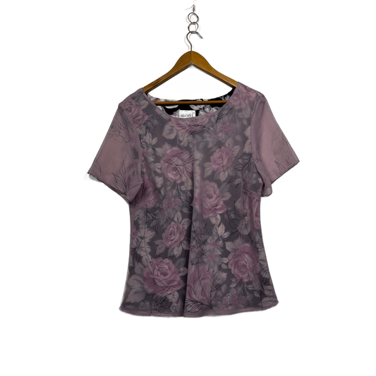 Noni  B  Pink Short Sleeve Floral Sheer Overlay Blouse Size 14 16