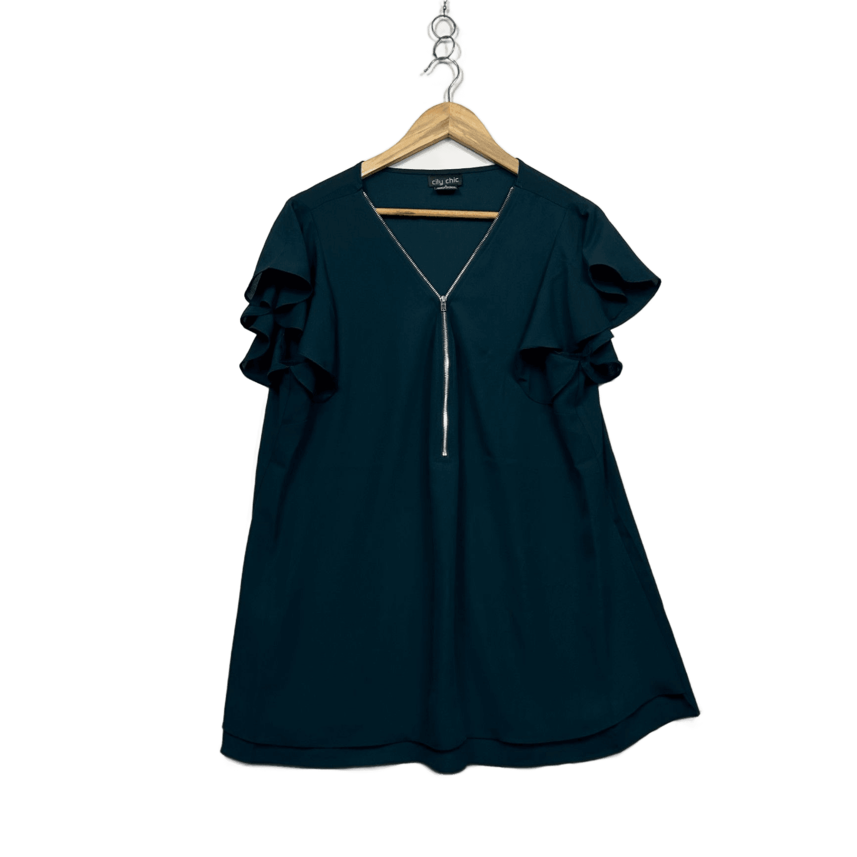 City Chic Teal Blue Short Sleeve Flutter Sleeve Top Size 16 Plus Small