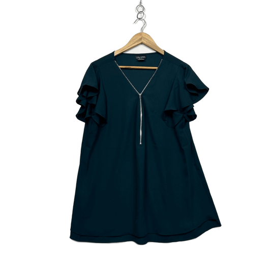 City Chic Teal Blue Short Sleeve Flutter Sleeve Top Size 16 Plus Small