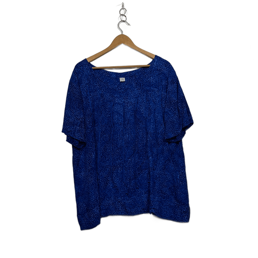 Blue Rayon Short Sleeve Scoop Neck Casual Blouse Top Size XL 14 16