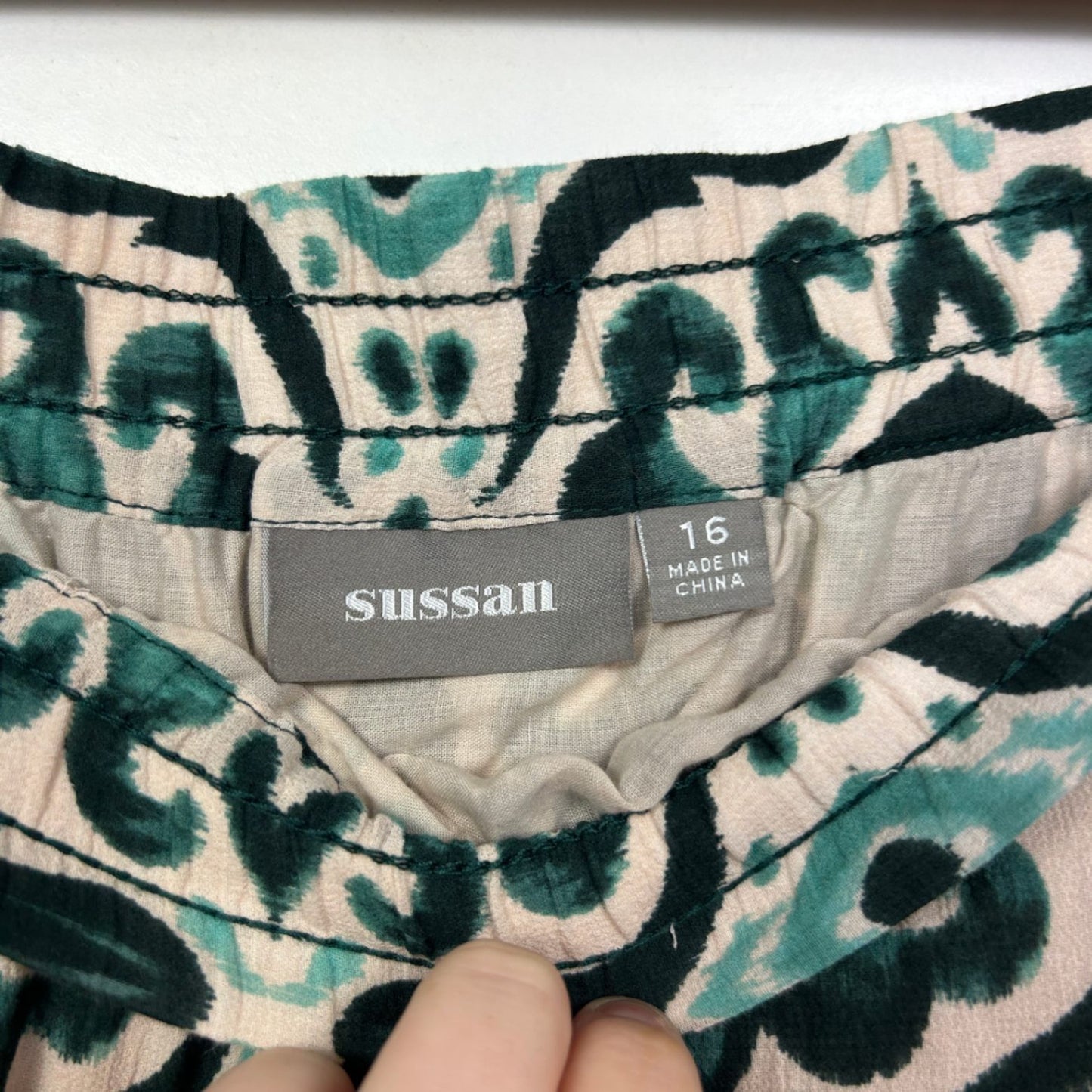 Sussan Green Black Boho Maxi Lined Cotton Skirt Size 16