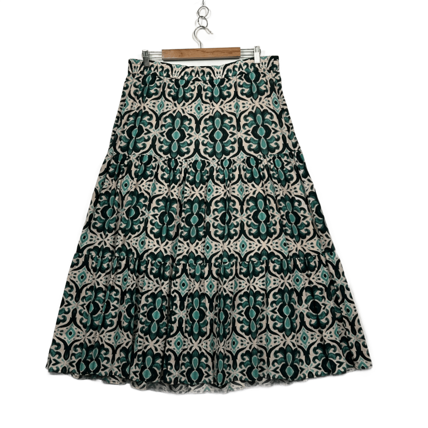 Sussan Green Black Boho Maxi Lined Cotton Skirt Size 16