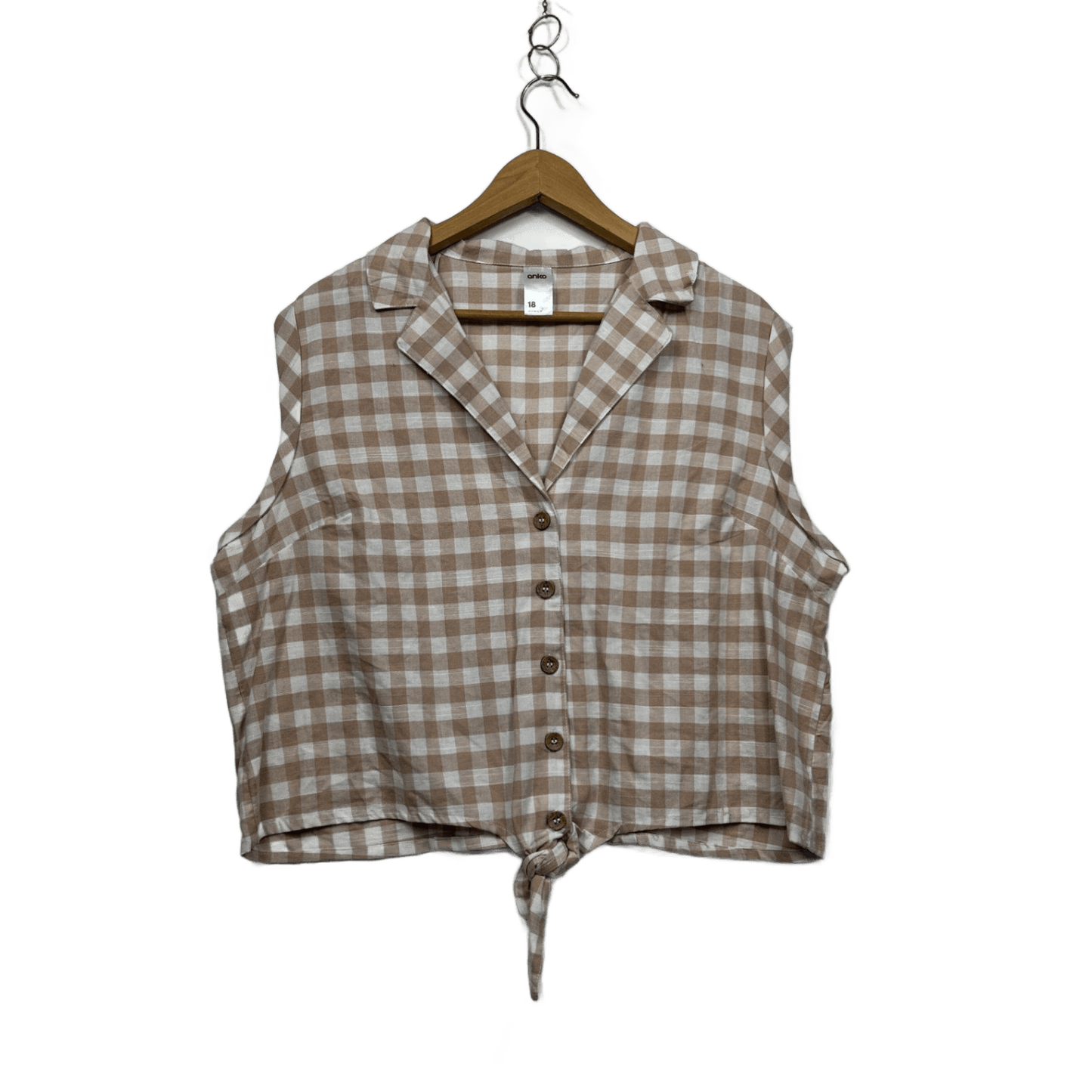 Anko Cropped Cotton Blend Sleeveless Gingham Check Top Size 18