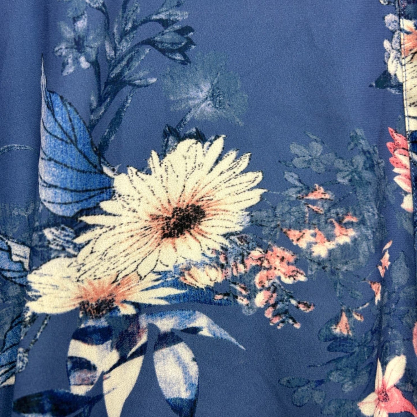 Capture Blue Long Sleeve V-Neck Floral Blouse Top Size 20