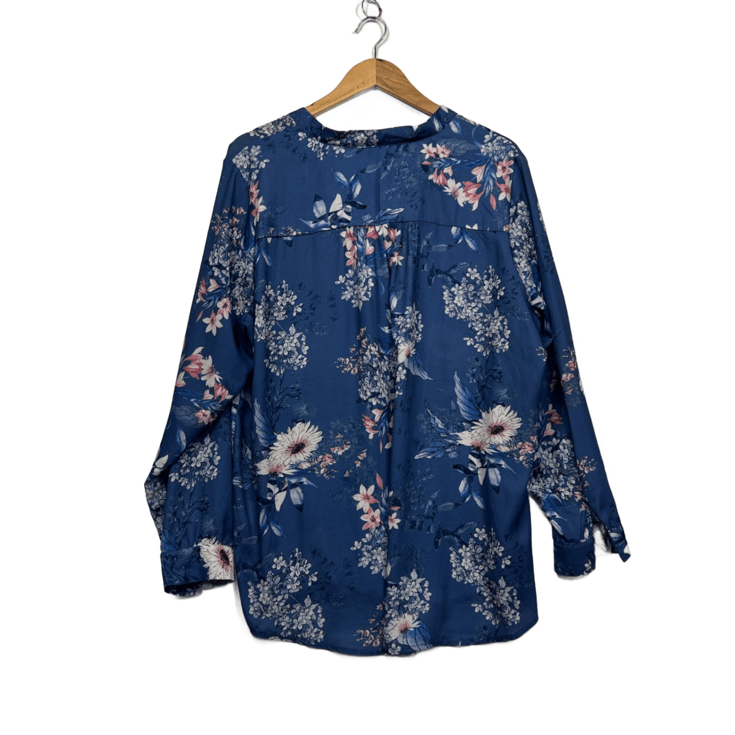 Capture Blue Long Sleeve V-Neck Floral Blouse Top Size 20