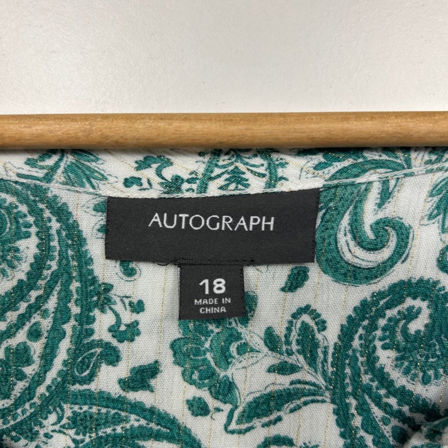 Autograph Women's Green White 3/4 Sleeve Paisley Print Blouse Top Size 18