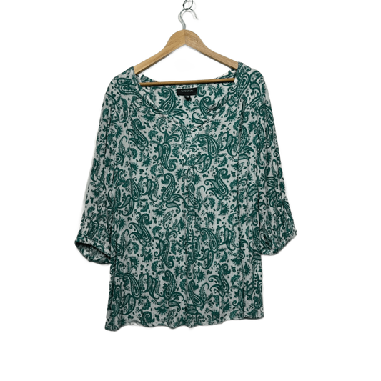 Autograph Women's Green White 3/4 Sleeve Paisley Print Blouse Top Size 18