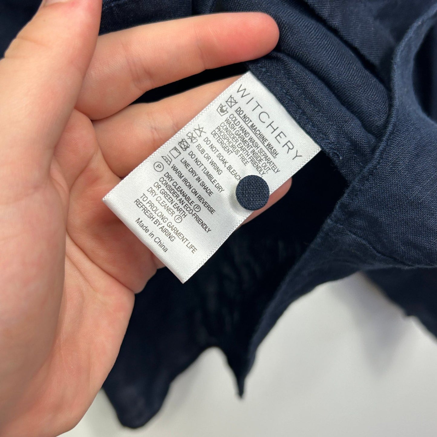 Witchery Women's Navy Linen Long Sleeve Button Up Shirt Blouse Size 18