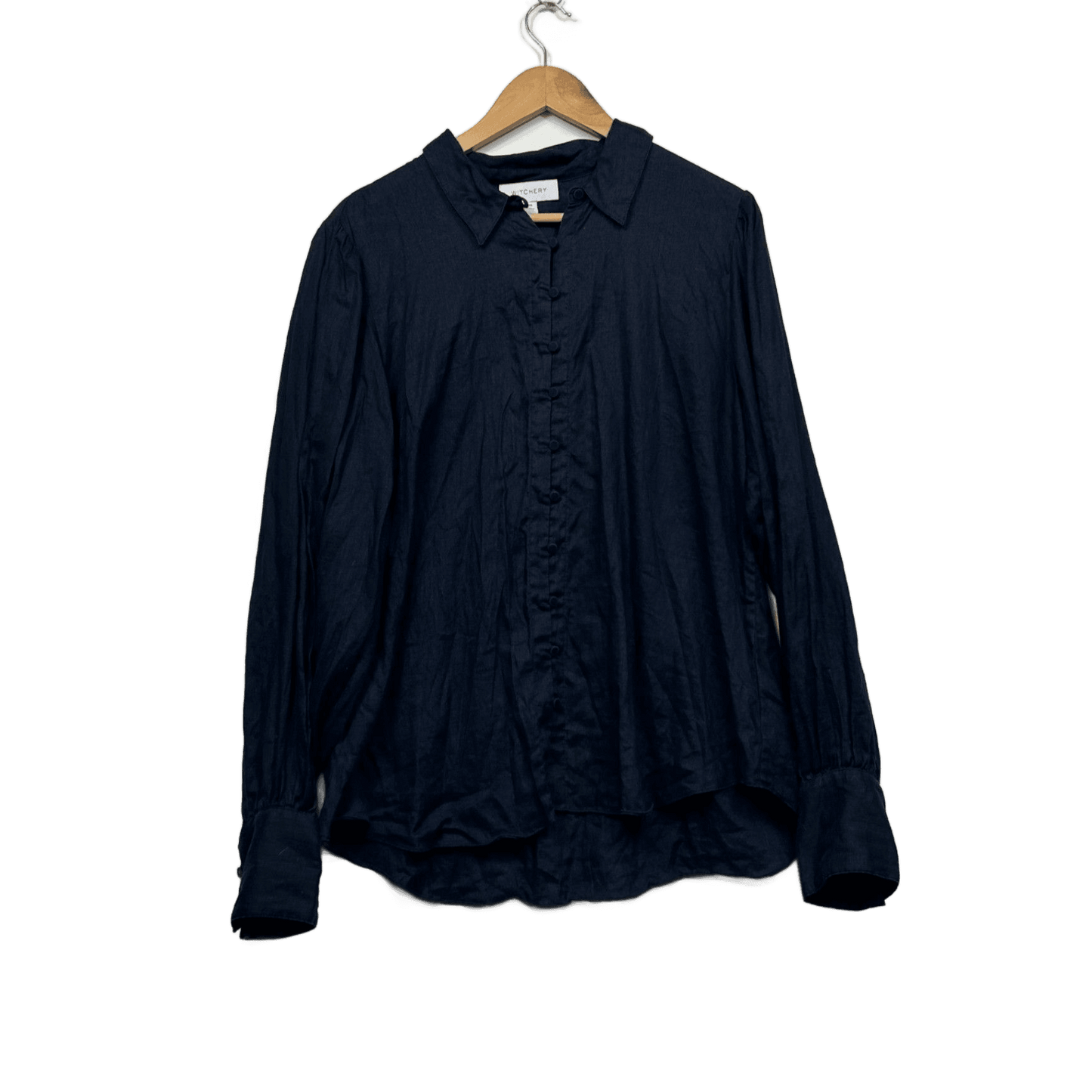 Witchery Women's Navy Linen Long Sleeve Button Up Shirt Blouse Size 18