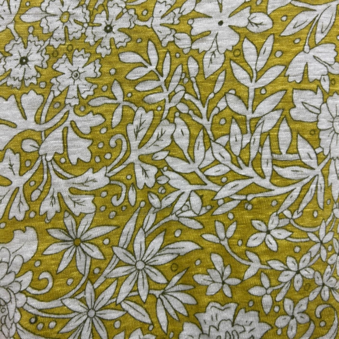 Rachel Ashwell Linen Mustard Yellow Floral Blouse Top Size 14 Large