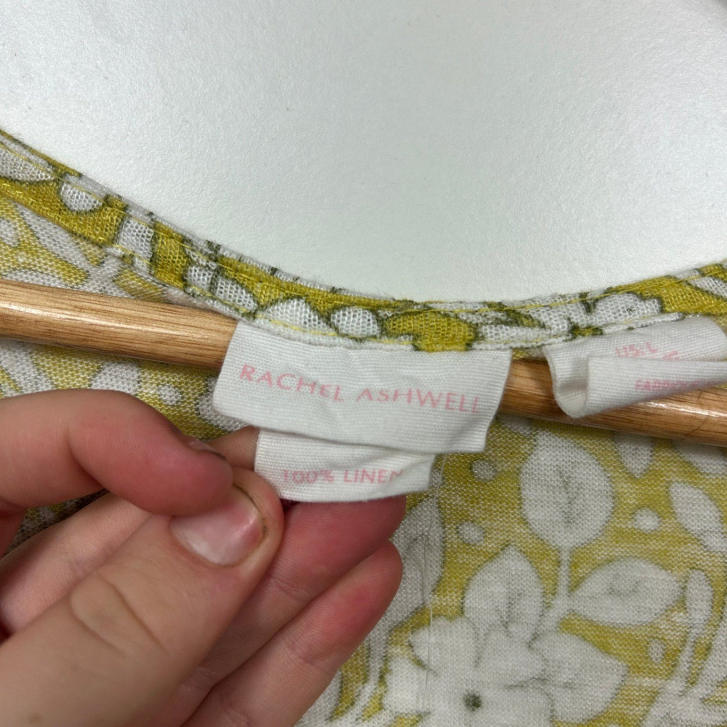 Rachel Ashwell Linen Mustard Yellow Floral Blouse Top Size 14 Large