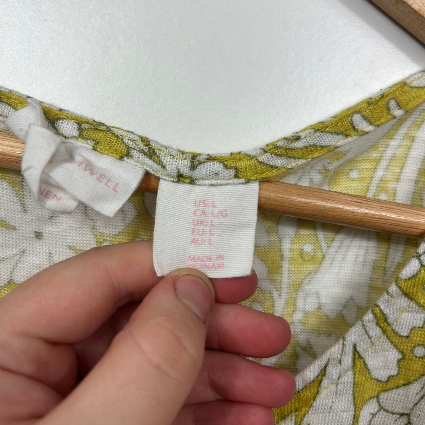 Rachel Ashwell Linen Mustard Yellow Floral Blouse Top Size 14 Large