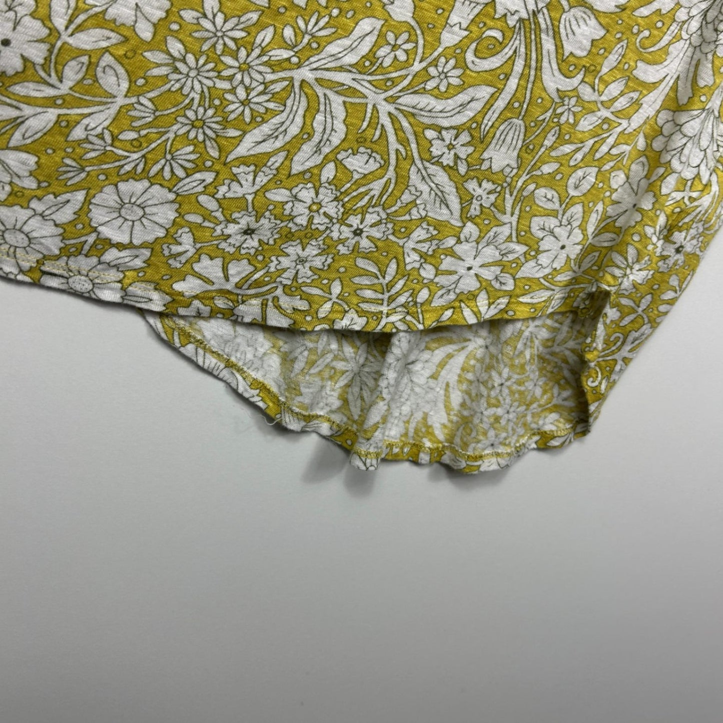 Rachel Ashwell Linen Mustard Yellow Floral Blouse Top Size 14 Large