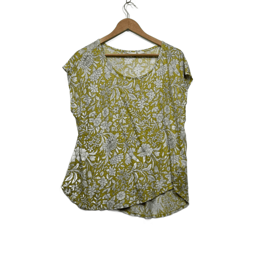 Rachel Ashwell Linen Mustard Yellow Floral Blouse Top Size 14 Large