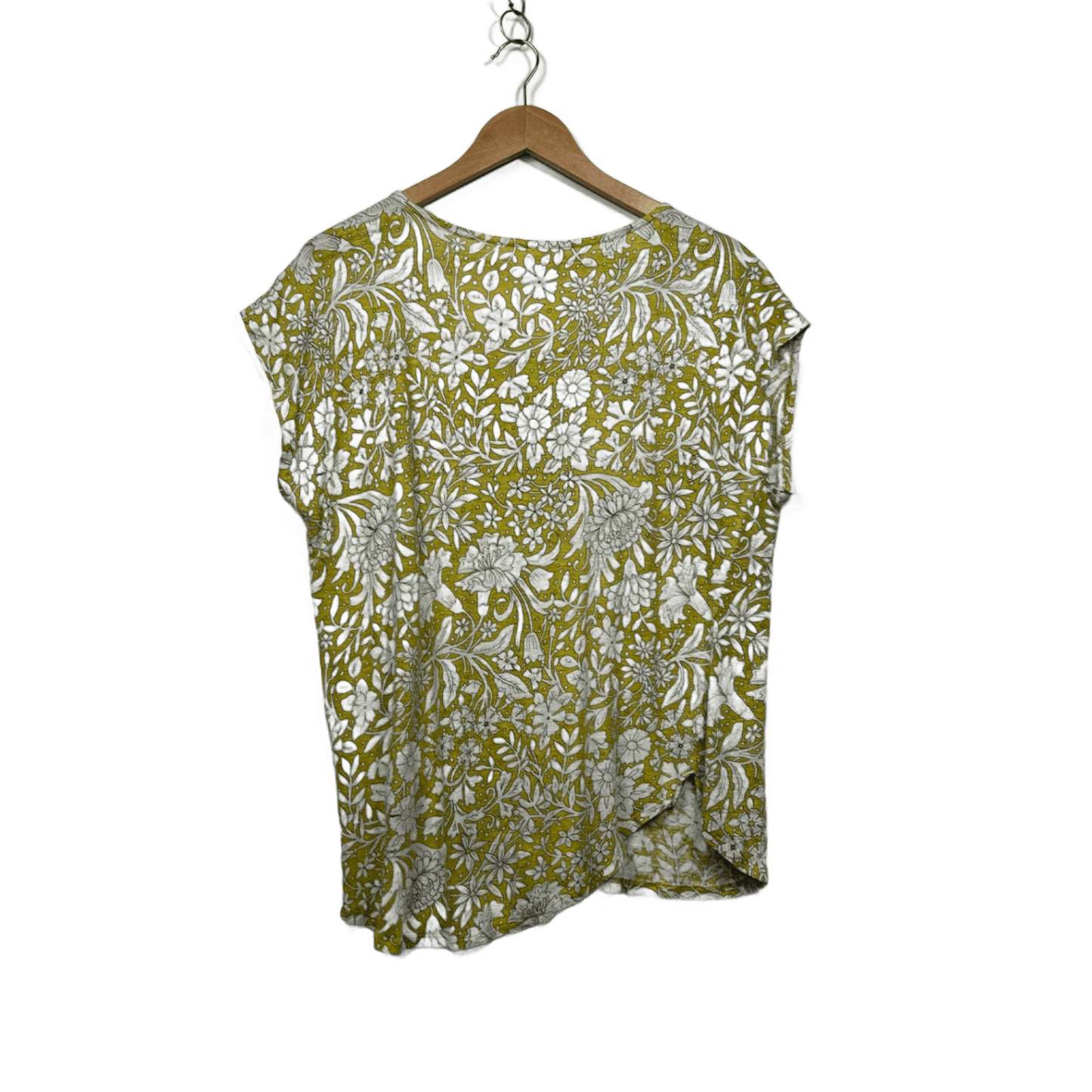 Rachel Ashwell Linen Mustard Yellow Floral Blouse Top Size 14 Large