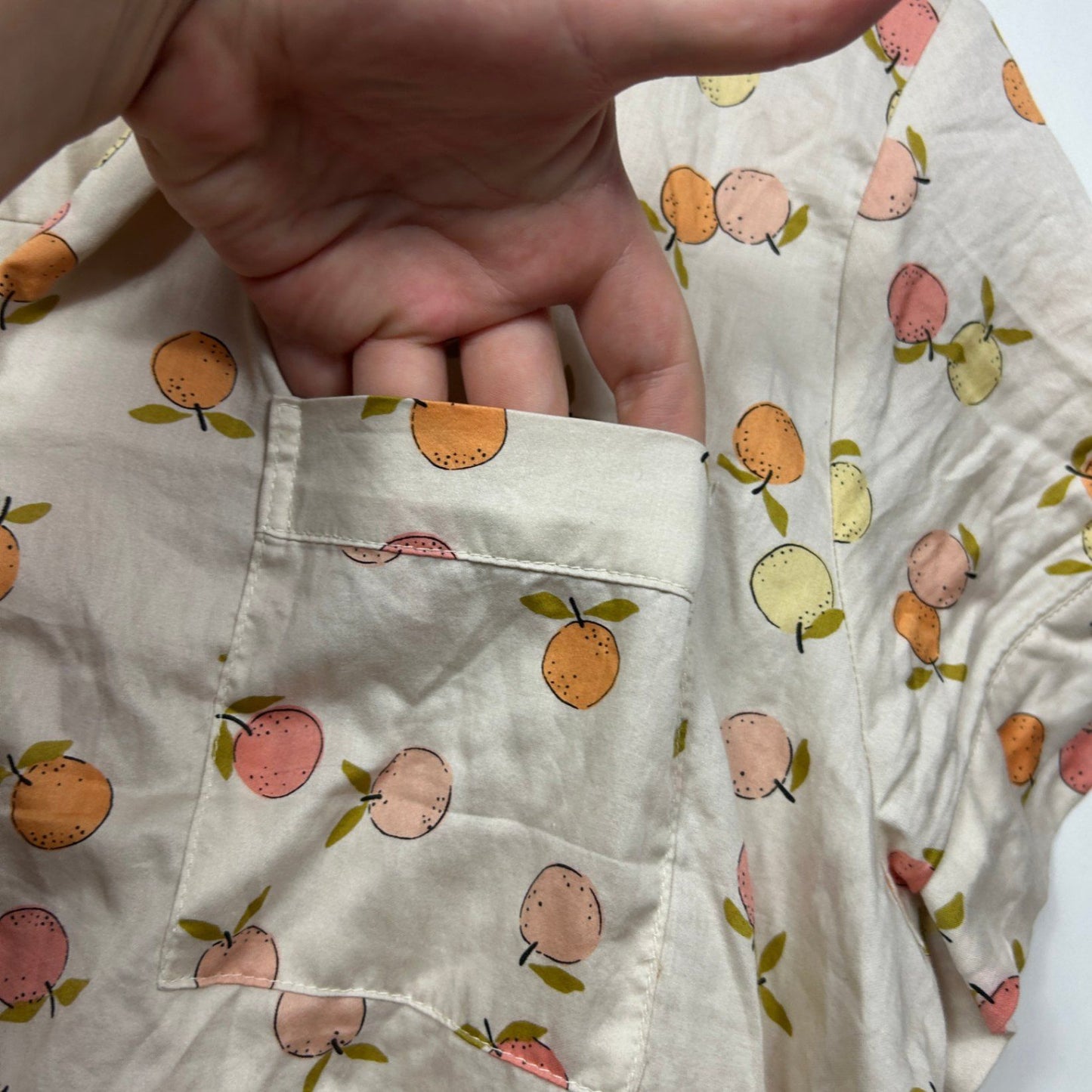 Target Beige Cotton Short Sleeve Collared Button Up Top Size XL Fruits