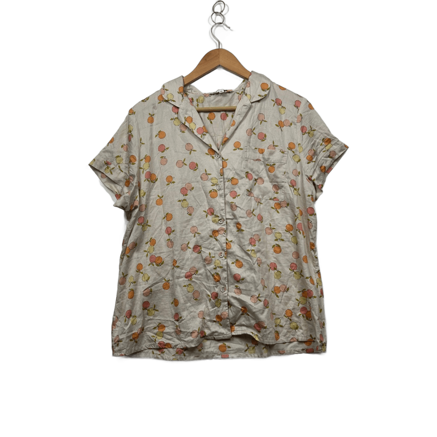Target Beige Cotton Short Sleeve Collared Button Up Top Size XL Fruits