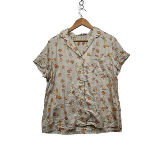Target Beige Cotton Short Sleeve Collared Button Up Top Size XL Fruits