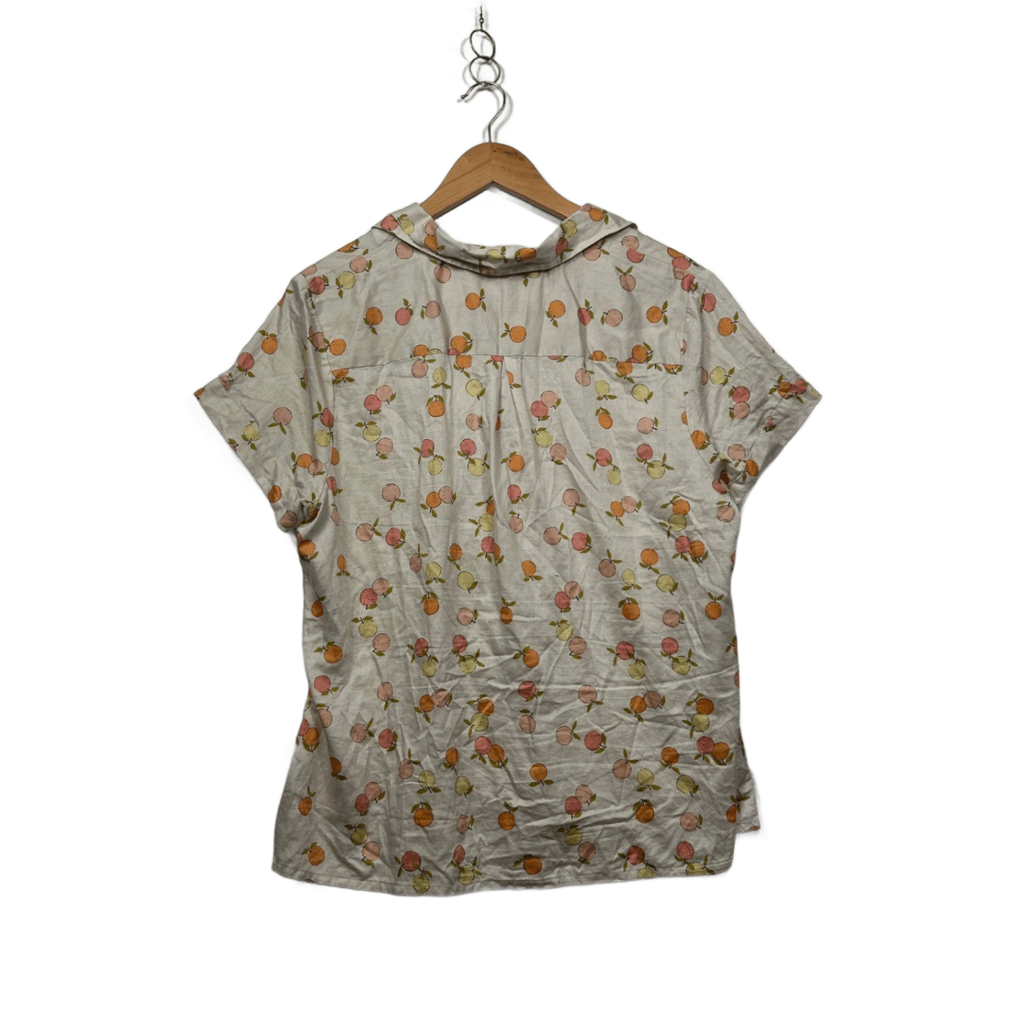 Target Beige Cotton Short Sleeve Collared Button Up Top Size XL Fruits