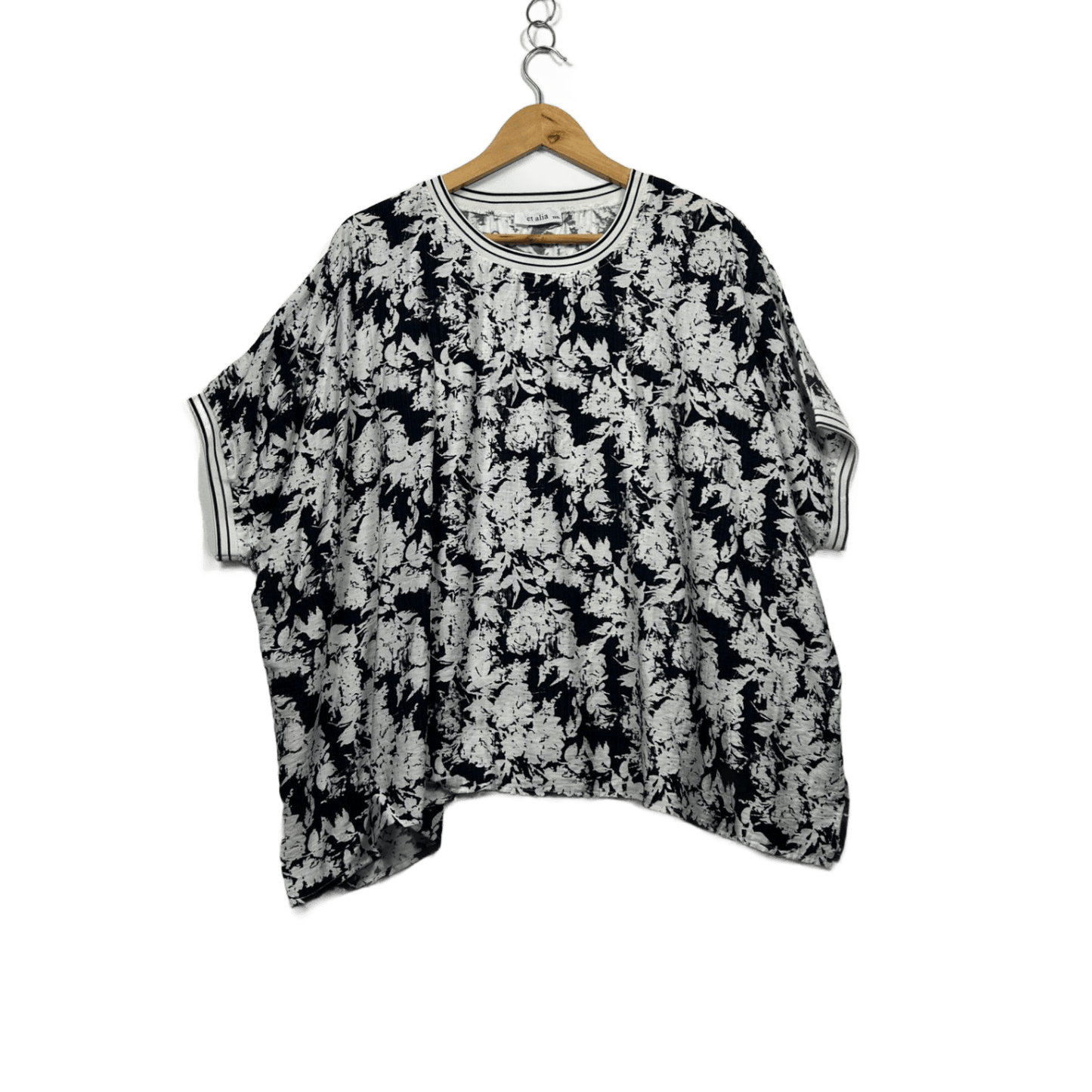 Et Alia Black White Short Sleeve Boxy Blouse Size 20 XXXL New Zealand Designer