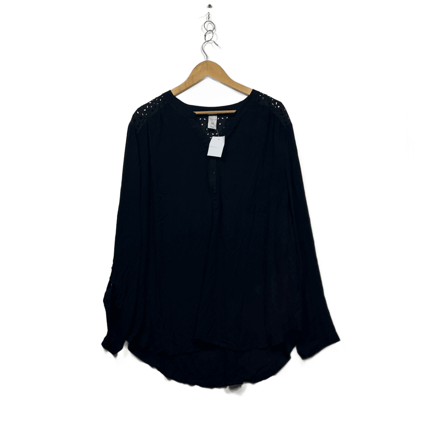 Alexia Womens Black Cotton Long Sleeve Broderie Embroidered Blouse Size 26